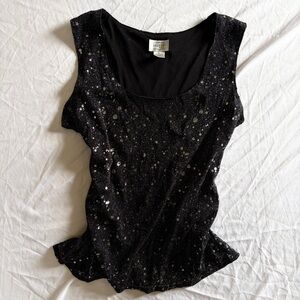 Y2K Black Metallic Splatter Detail Tank
